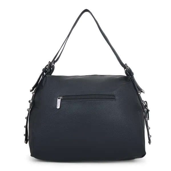 Signature_Black_Faux_Leather_Metal_Logo_Adjustable_Strap_Shoulder_Bag_For_Women