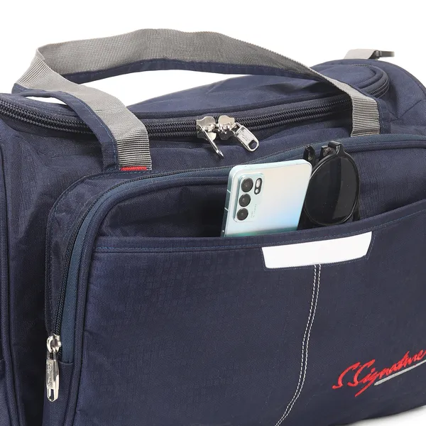 Signature_Navy_Blue_Fabric_Adjustable_Strap_Travel_Duffel_Bag_For_Men_And_Women
