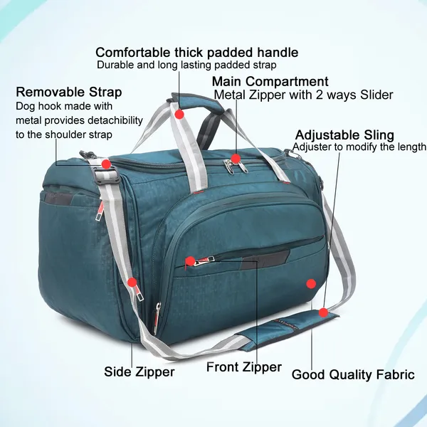 Signature_Teal_Blue_Fabric_Adjustable_Strap_Travel_Duffel_Bag_For_Men_And_Women