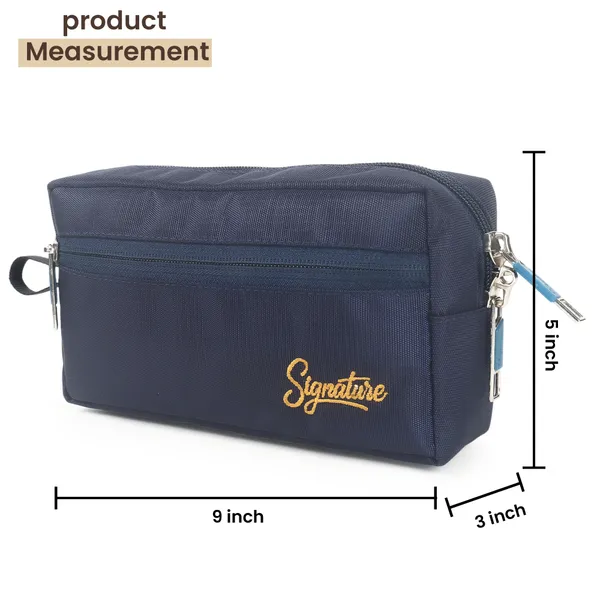 Signature_Navy_Blue_Fabric_Multi_Compartment_Wristlet_Travel_Pouch_For_Women