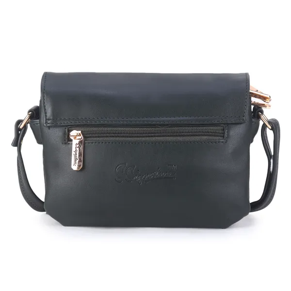 Signature_Black_Faux_Leather_Metallic_Buckle_Sling_Bag_For_Women
