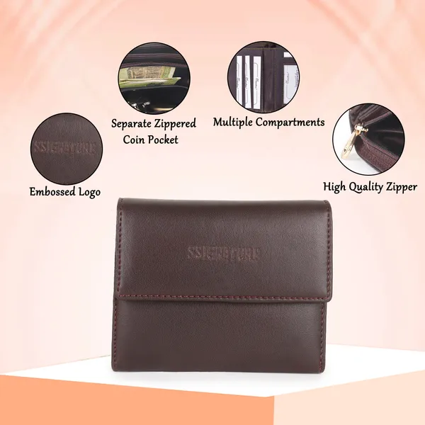Signature_Brown_Genuine_Leather_Tri_Fold_Coin_Pocket_Wallet_For_Men