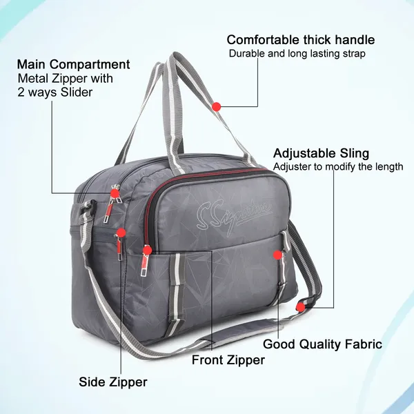 Signature_Grey_Fabric_Multi_Compartment_Travel_Duffel_Bag