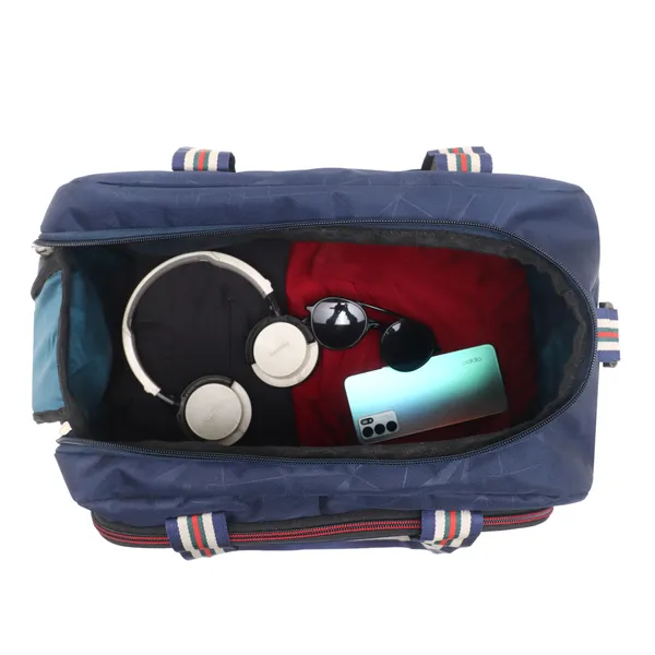 Signature_Navy_Blue_Faux_Leather_Multi_Compartment_Travel_Duffel_Bag