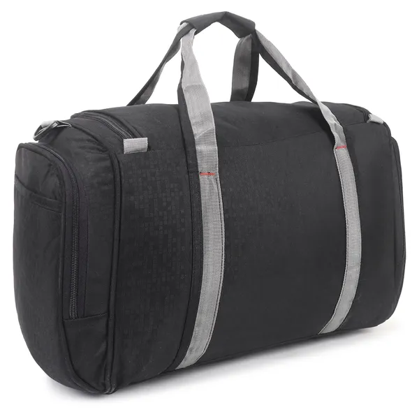 Signature_Black_Fabric_Multi_Compartment_Shoulder_Strap_Duffel_Bag_For_Men_And_Women