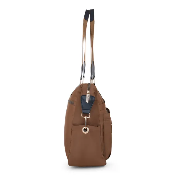 Signature_Brown_Nylon_Multi_Compartment_Adjustable_Strap_Tote_Bag_For_Women