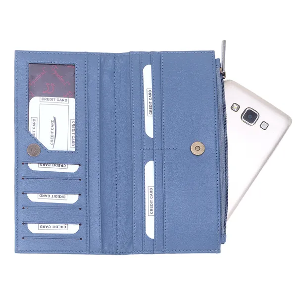 Signature_Blue_Faux_Leather_Zipper_Wallet_For_Women