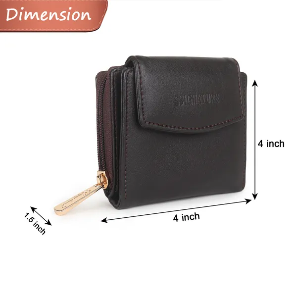 Signature_Black_Leather_Compact_Zipper_Wallet_For_Women