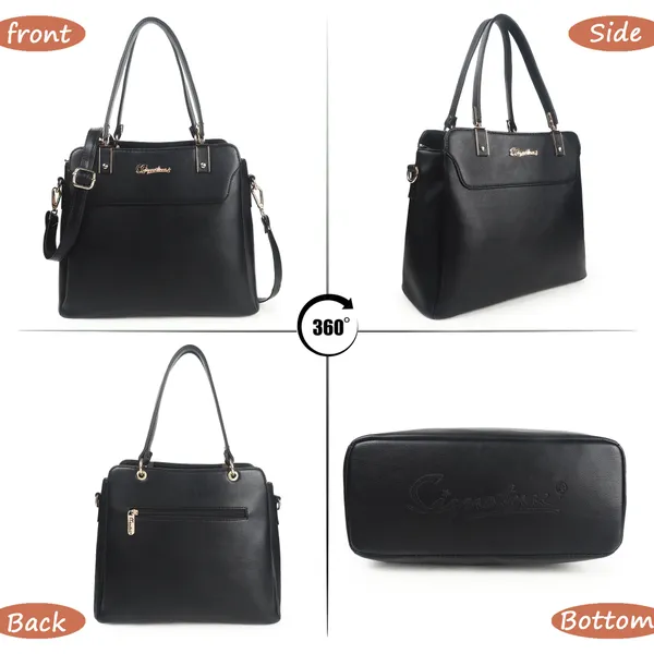 Signature_Black_Faux_Leather_Structured_Metal_Logo_Handbag