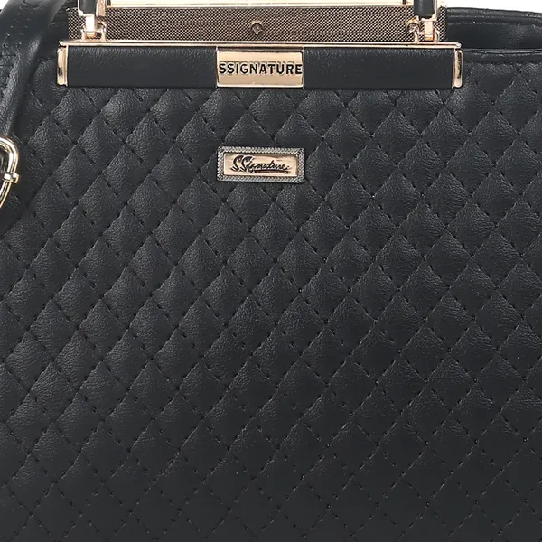 Signature_Black_Quilted_Faux_Leather_Gold_Hardware_Handbag_For_Women
