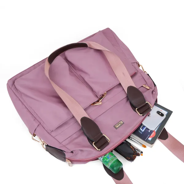 Signature_Pink_Purple_Faux_Leather_Multi_Pocket_Shoulder_Bag_For_Women