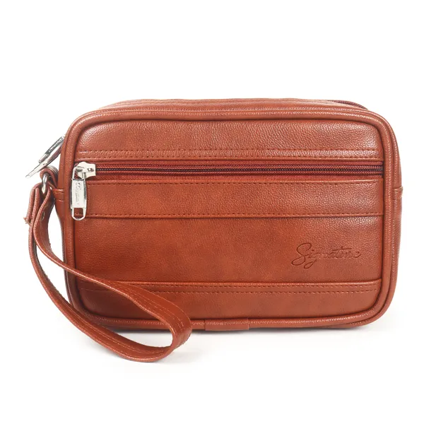Signature_Tan_Brown_Leather_Multi_Compartment_Wristlet_Pouch