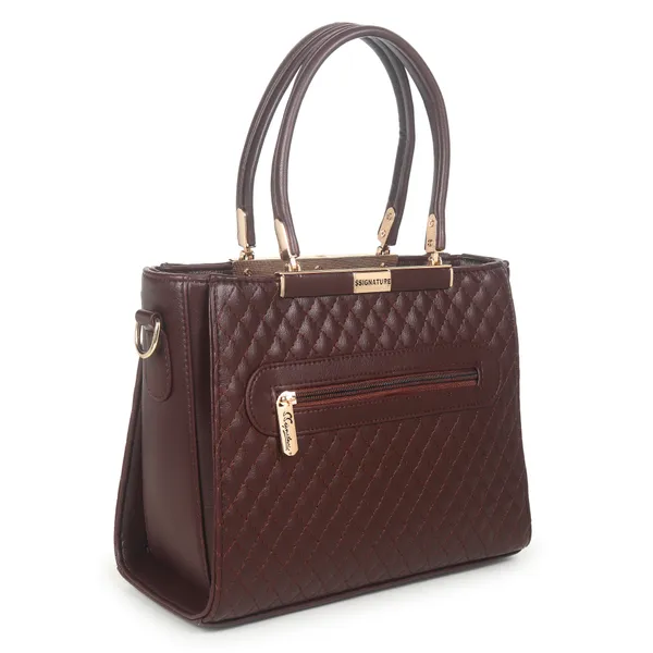 Signature_Brown_Quilted_Faux_Leather_Detachable_Strap_Tote_Handbag_For_Women