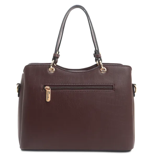 Signature_Brown_Faux_Leather_Multi_Compartment_Handbag_For_Women