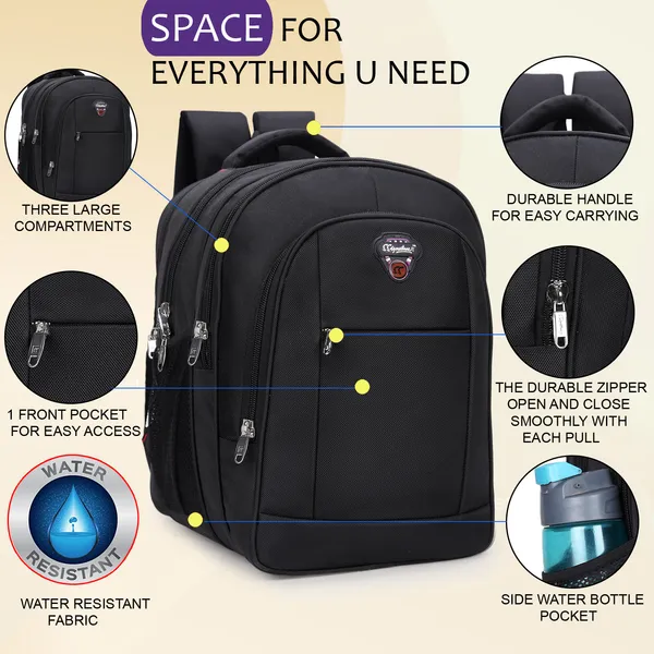 Signature_Black_Fabric_Multi_Compartment_18_Inch_Backpack_For_Students_Professionals_Travelers