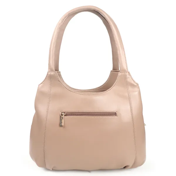 Signature_Beige_Leather_Metal_Logo_Shoulder_Handbag_For_Women