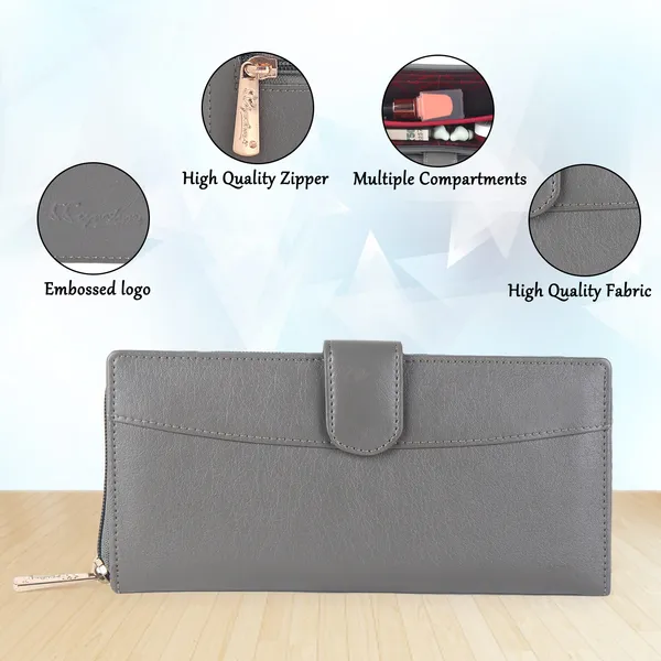Signature_Grey_Faux_Leather_Snap_Closure_Wallet_For_Women