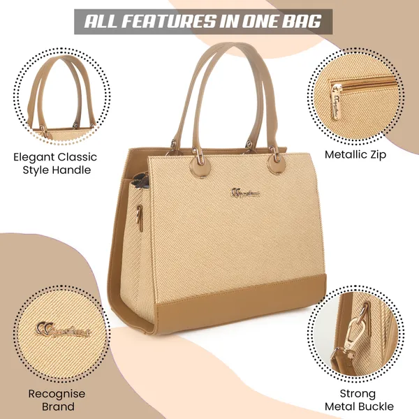 Signature_Beige_Two_Tone_Faux_Leather_Detachable_Strap_Handbag_For_Women