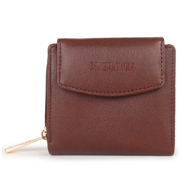 Signature_Brown_Leather_Bi_Fold_Zipper_Wallet_For_Men_And_Women