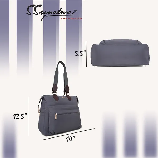 Signature_Grey_Faux_Leather_Dual_Handle_Multi_Compartment_Shoulder_Bag_For_Women
