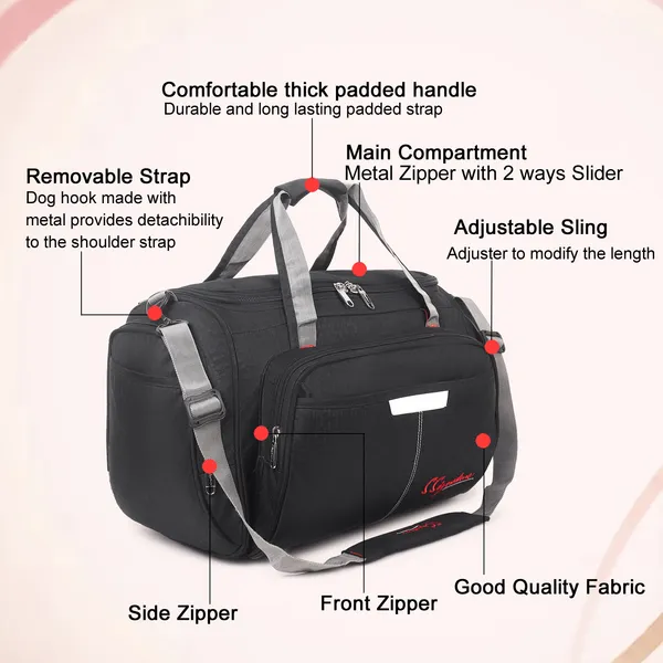 Signature_Black_Fabric_Multi_Compartment_Shoulder_Strap_Duffel_Bag_For_Men_And_Women