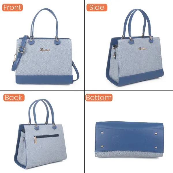 Signature_Blue_Two_Tone_Faux_Leather_Metallic_Hardware_Handbag_For_Women