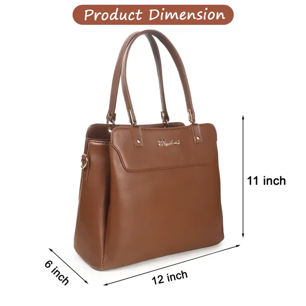 Signature_Tan_Brown_Faux_Leather_Classic_Handle_Handbag_For_Women