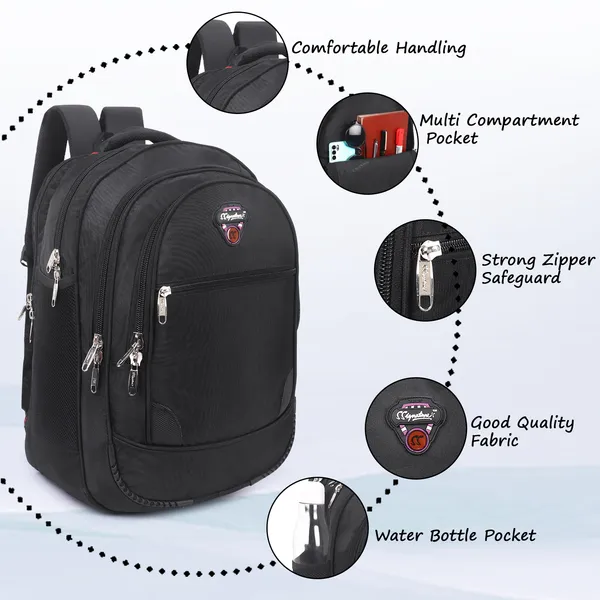 Signature_Black_Fabric_Multi_Compartment_Adjustable_Strap_21_Inch_Backpack_For_Men_And_Women