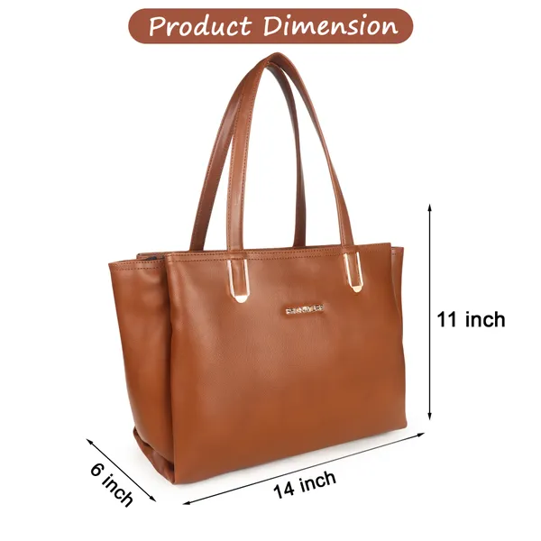 Signature_Brown_Faux_Leather_Multi_Compartment_Tote_Handbag_For_Women
