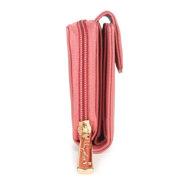 Signature_Pink_Faux_Leather_Tri_Fold_Zipper_Wallet_For_Women