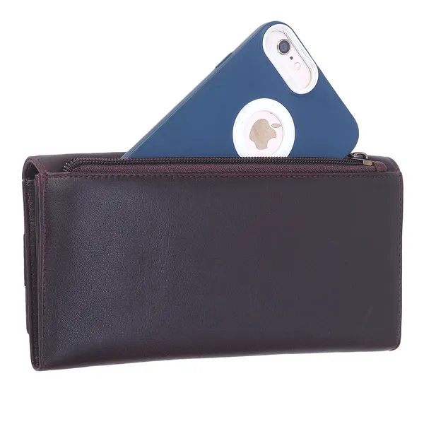 Signature_Brown_Leather_Buckle_Closure_Wallet_For_Women