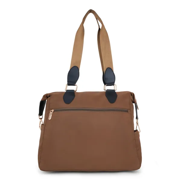 Signature_Brown_Nylon_Multi_Compartment_Adjustable_Strap_Tote_Bag_For_Women