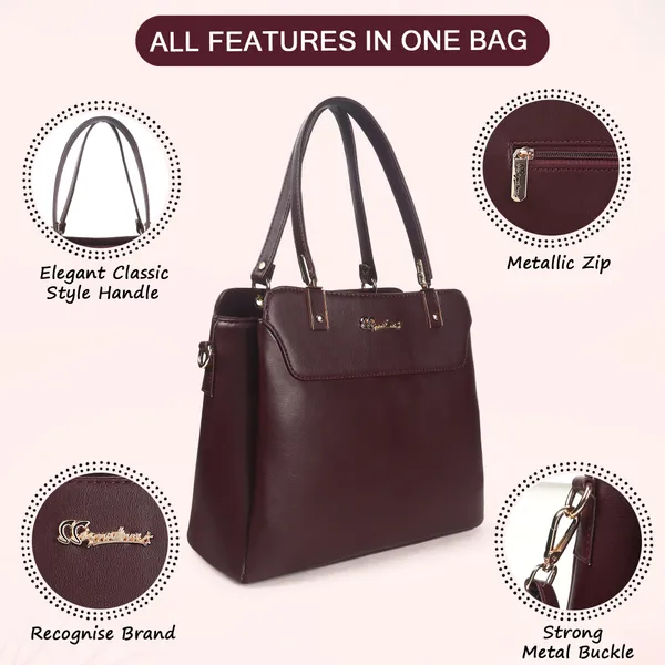 Signature_Maroon_Faux_Leather_Metal_Buckle_Zip_Shoulder_Bag_For_Women