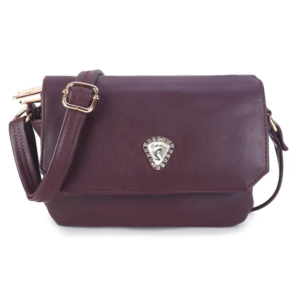 Signature_Purple_Faux_Leather_Metallic_Emblem_Sling_Bag_For_Women