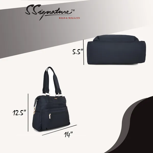 Signature_Black_Nylon_Multi_Compartment_Shoulder_Strap_Tote_Bag_For_Women