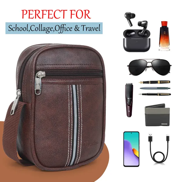 Signature_Brown_Vegan_Leather_Adjustable_Strap_Crossbody_Sling_Bag_For_Men