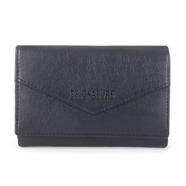 Signature_Black_Leather_Tri_Fold_Envelope_Wallet_For_Women