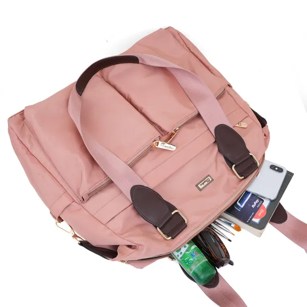 Signature_Pink_Fabric_Multi_Pocket_Adjustable_Strap_Diaper_Bag_For_Parents_With_Babies