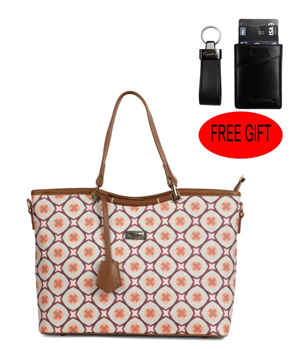 Signature_Multicolor_Fabric_Geometric_Print_Leather_Trim_Tote_Bag_For_Women