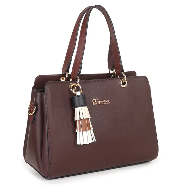 Signature_Brown_Leather_Tassel_Metal_Buckle_Handbag_For_Women