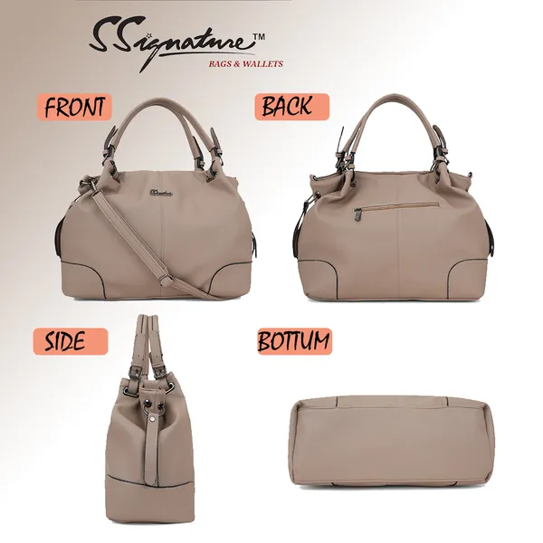 Signature_Beige_Leather_Adjustable_Handle_Handbag_For_Women