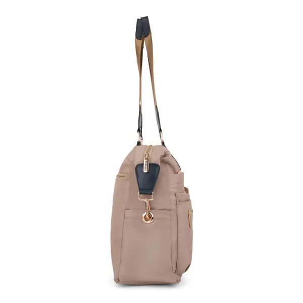 Signature_Beige_Faux_Leather_Two_Tone_Strap_Multi_Pocket_Shoulder_Bag_For_Women