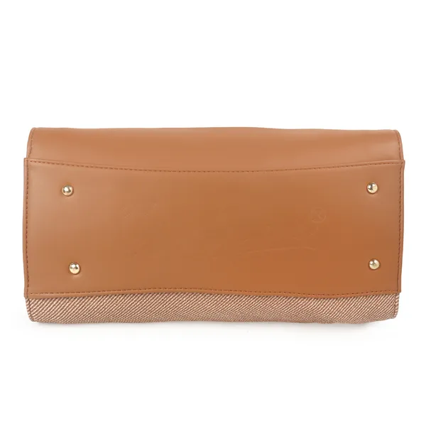 Signature_Brown_Faux_Leather_Two_Tone_Buckle_Structured_Handbag