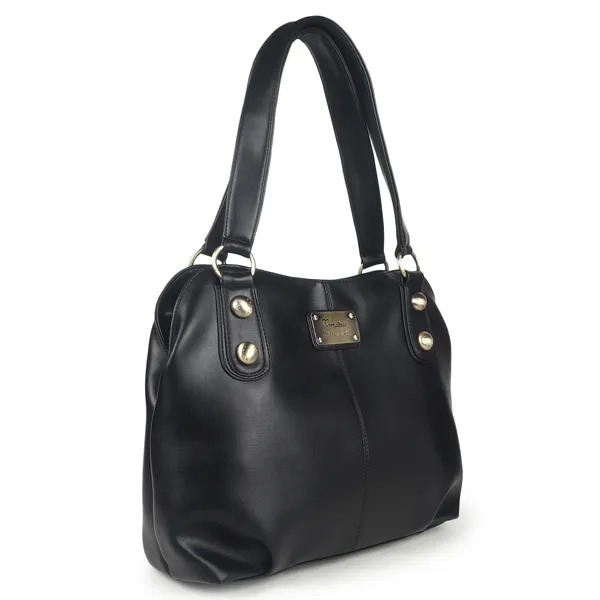 Signature_Black_Faux_Leather_Metal_Hardware_Handbag_For_Women