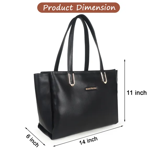 Signature_Black_Faux_Leather_Multi_Compartment_Metal_Zip_Tote_Handbag