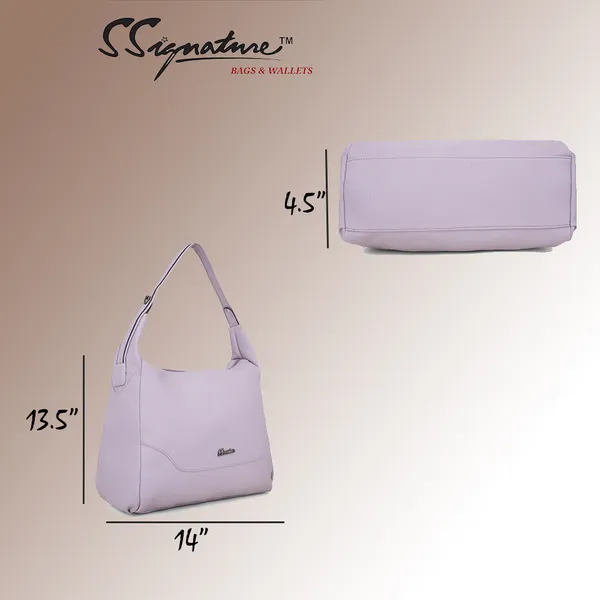 Signature_Lavender_Purple_Faux_Leather_Adjustable_Strap_Hobo_Shoulder_Bag_For_Women