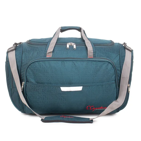 Signature_Teal_Blue_Fabric_Adjustable_Strap_Travel_Duffel_Bag_For_Unisex