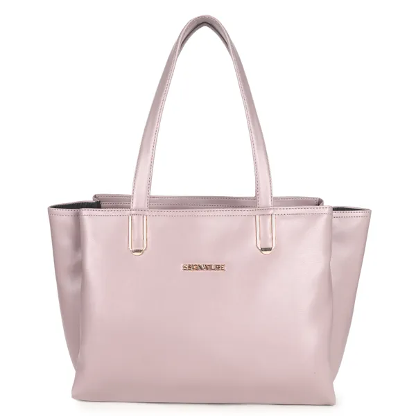 Signature_Dusty_Pink_Faux_Leather_Metallic_Zip_Tote_Handbag