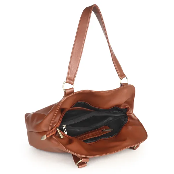 Signature_Tan_Brown_Faux_Leather_Classic_Handle_Handbag_For_Women