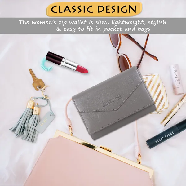 Signature_Grey_Leather_Tri_Fold_Compact_Wallet_For_Women